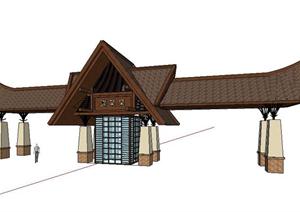 傣族风情园入口大门景观设计SketchUp(SU(草图大师))3D模型
