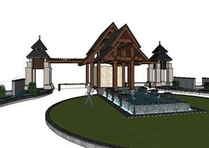某东南亚风格小区大门景观设计SketchUp(SU(草图大师))3D模型
