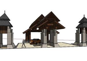 泰式风格居住区入口大门设计SketchUp(SU(草图大师))3D模型