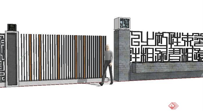 某中式现代风格小区围墙SketchUp(SU)3D模型