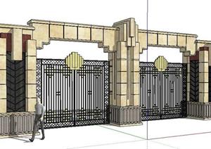 某欧式大门围墙设计SketchUp(SU(草图大师))3D模型