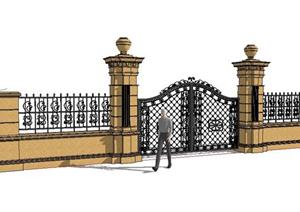 某欧式庭院大门和围墙景观设计SketchUp(SU(草图大师))3D模型