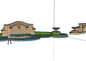 2款欧式景墙水景设计SketchUp(SU(草图大师))3D模型