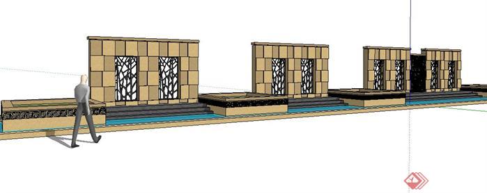 某现代风格景墙 树池 水景设计SketchUp(SU)3D模型