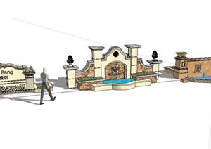 3款精选欧式景观墙设计SketchUp(SU(草图大师))3D模型