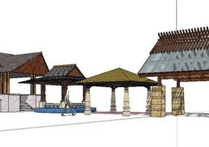 4款东南亚风格亭子景观设计SketchUp(SU(草图大师))3D模型