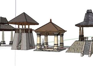 4款东南亚风格小区亭子景观设计SketchUp(SU(草图大师))3D模型