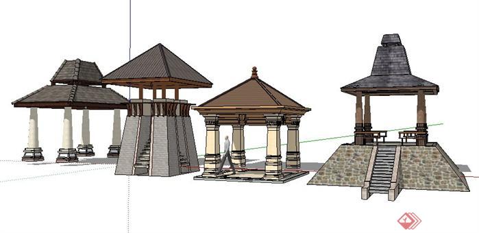 4款东南亚风格小区亭子景观设计SketchUp(SU)3D模型