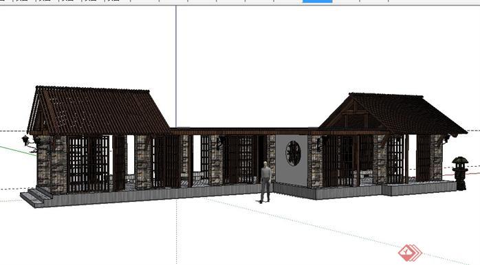 某公园现代中式亭廊组合景观设计SketchUp(SU)3D模型