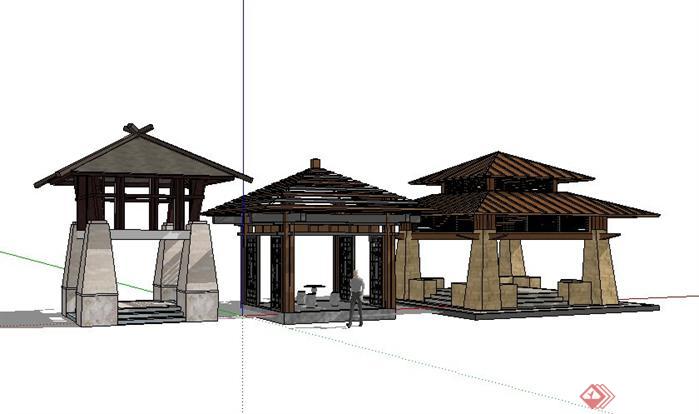 3款现代中式风格景观亭设计SketchUp(SU)3D模型