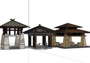 3款现代中式风格景观亭设计SketchUp(SU(草图大师))3D模型