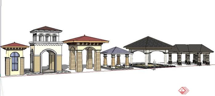 六款居住区欧式景观亭设计SketchUp(SU)3D模型
