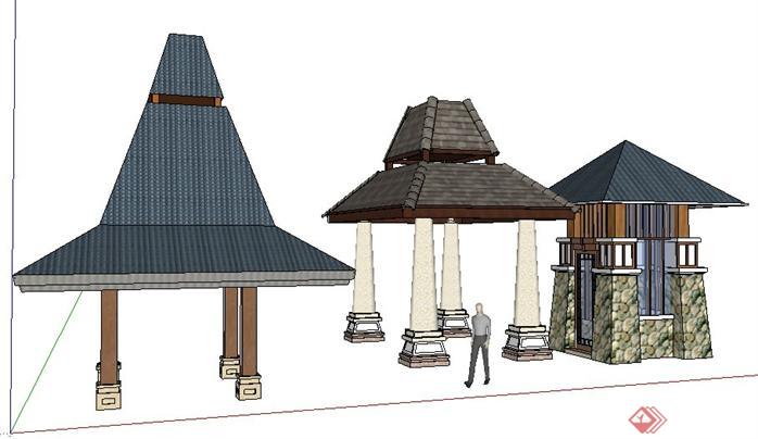 3个泰式风格景观亭设计SketchUp(SU)3D模型