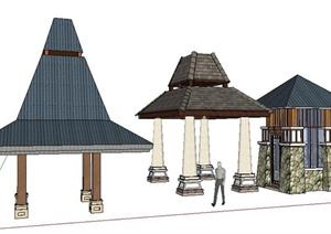 3个泰式风格小区景观亭设计SketchUp(SU(草图大师))3D模型