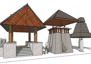 三款东南亚风格居住区景观亭设计SketchUp(SU(草图大师))3D模型