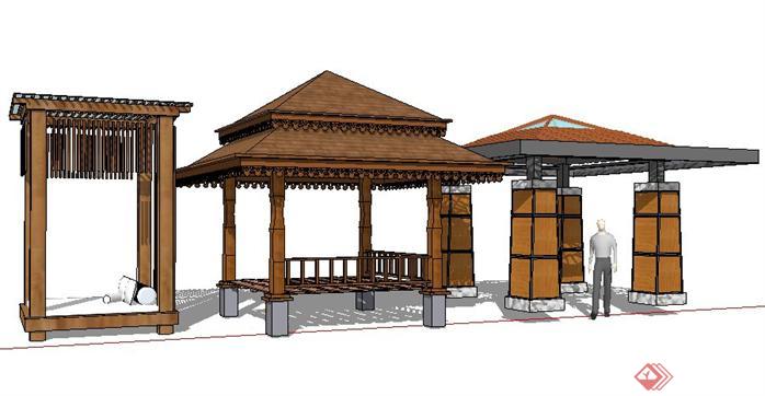 三款度假区泰式风格景观亭设计SketchUp(SU)3D模型