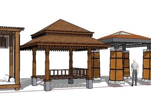 三款度假区泰式风格景观亭设计SketchUp(SU(草图大师))3D模型