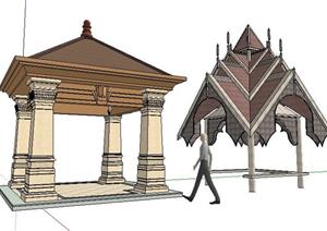 2款传统泰式风格景观亭设计SketchUp(SU(草图大师))3D模型