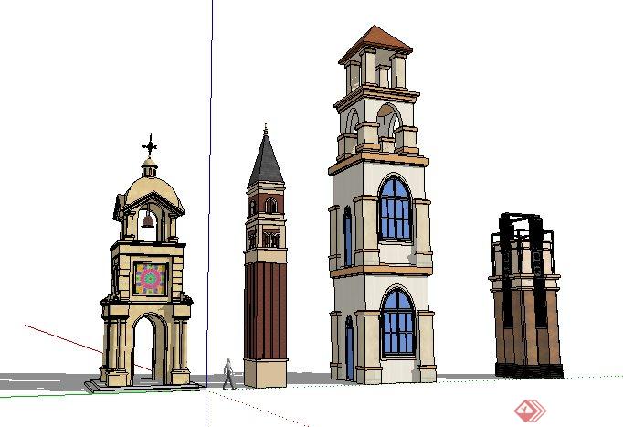 四款欧式风格塔楼设计SketchUp(SU)3D模型