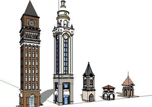五款经典塔楼景观设计方案SketchUp(SU(草图大师))3D模型