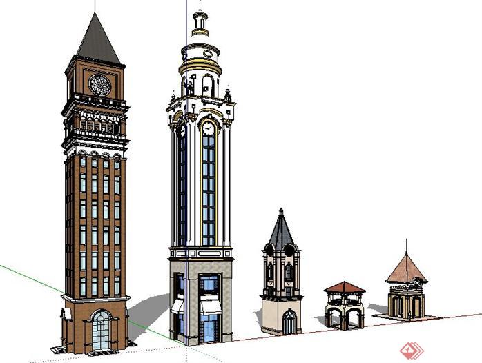 五款经典塔楼景观设计方案SketchUp(SU)3D模型
