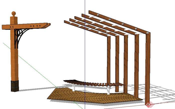 两款庭院景观廊架设计SketchUp(SU)3D模型