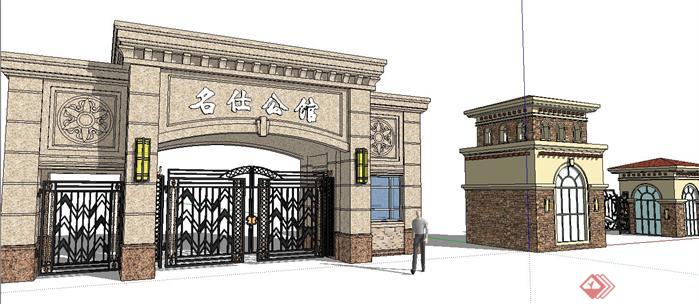 某欧式风格大型别墅区入口大门景观设计SketchUp(SU)3D模型