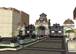 某欧式住宅区入口大门景观设计SketchUp(SU(草图大师))3D模型