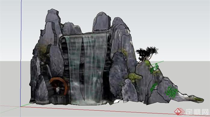 某庭院小型假山水景设计SketchUp(SU)3D模型