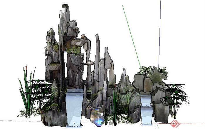 某私家庭院假山水景设计SketchUp(SU)3D模型