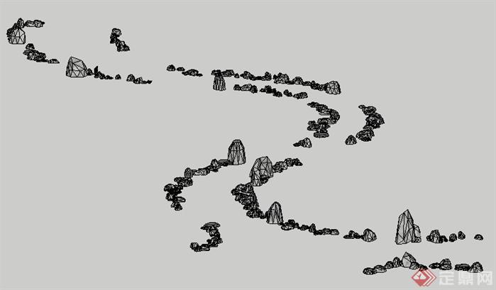 某溪流驳岸景观石SketchUp(SU)3D模型