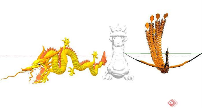龙与凤凰雕塑景观SketchUp(SU)3D模型
