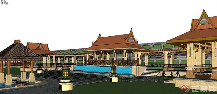 某酒店园林景观场景设计方案SketchUp(SU)3D模型1