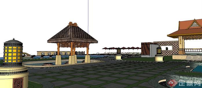 某酒店园林景观场景设计方案SketchUp(SU)3D模型2