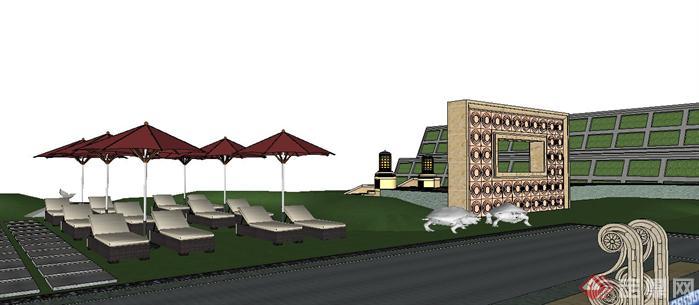 某酒店园林景观场景设计方案SketchUp(SU)3D模型4