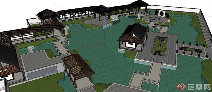 某公园水景区园林景观小场景设计方案SketchUp(SU)3D模型