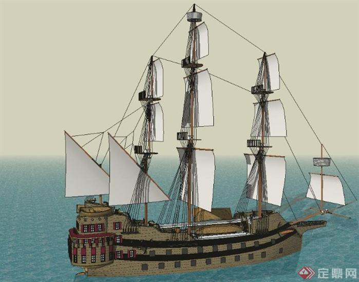 两个制作精美的帆船SketchUp(SU)3D模型1