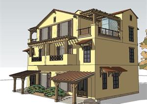 欧式高档双拼别墅住宅建筑设计SketchUp(SU(草图大师))3D模型