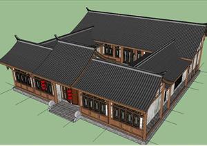 高档餐馆四合院建筑设计SketchUp(SU(草图大师))3D模型