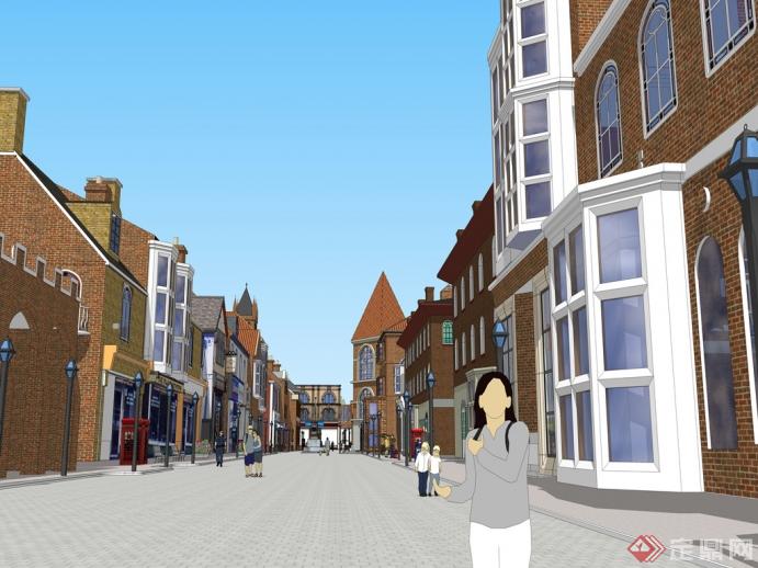 某英式商业街建筑设计SketchUp(SU)3D模型2