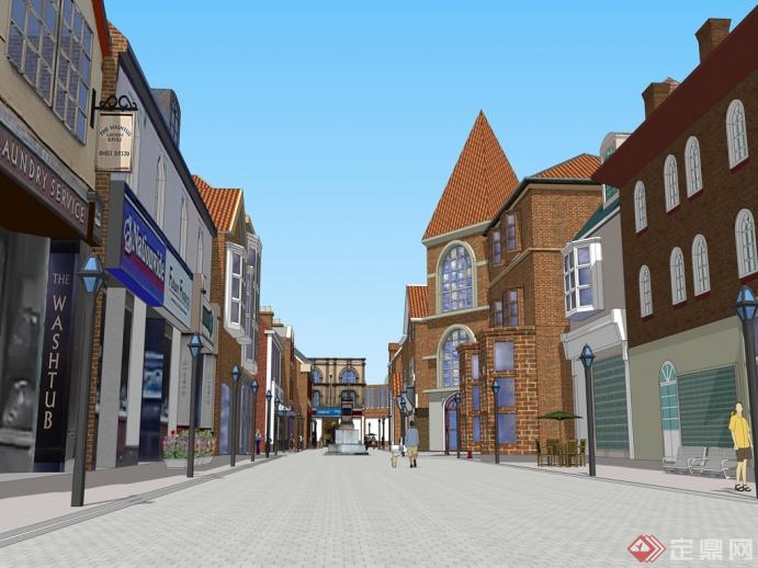 某英式商业街建筑设计SketchUp(SU)3D模型3