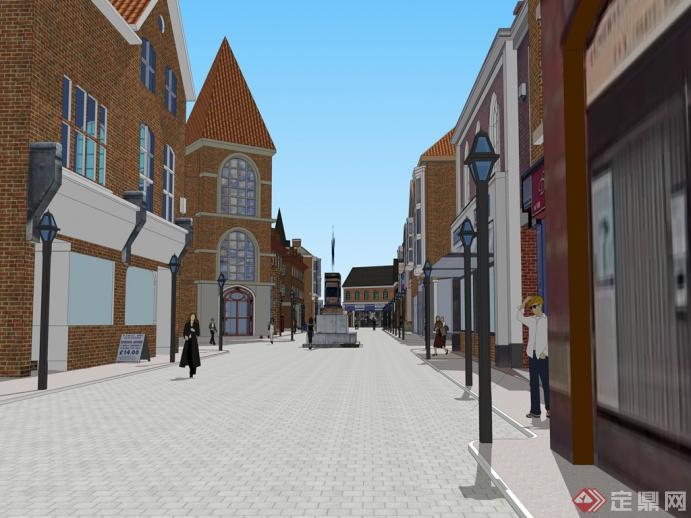 某英式商业街建筑设计SketchUp(SU)3D模型5