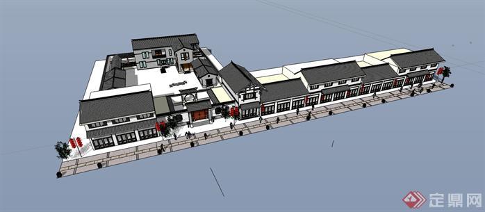中式风格商业街建筑设计SketchUp(SU)3D模型2