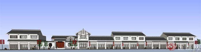 中式风格商业街建筑设计SketchUp(SU)3D模型1