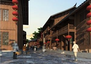 中式风格木屋商业街建筑设计SketchUp(SU(草图大师))3D模型
