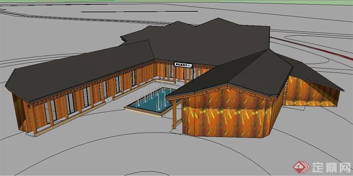 三清园游客接待中心建筑设计SketchUp(SU)3D模型1