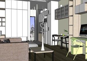 现代简约单身公寓室内装修设计SU(草图大师)精致模型