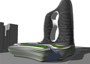 凤凰岛式酒店办公楼建筑设计SU(草图大师)精致模型