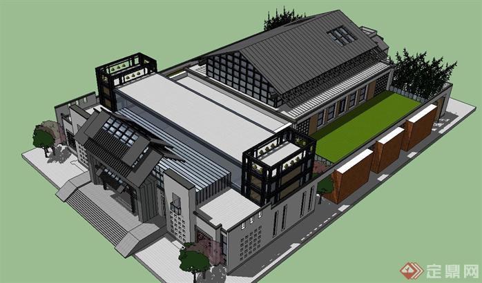 新中式艺术博物馆建筑SU精致设计模型