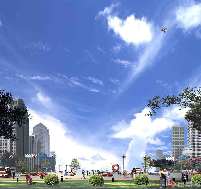 某城市环境建筑设计前景配景效果图PSD素材